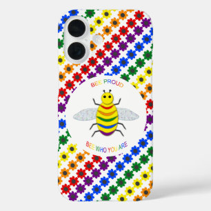 Schattige LGBT Trots Regenboog Bij en Bloemen iPhone 16 Hoesje