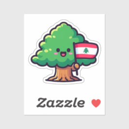Schattige Libanese Cederboom met de vlag van Liban Sticker
