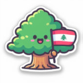 Schattige Libanese Cederboom met de vlag van Liban Sticker (Voorkant)