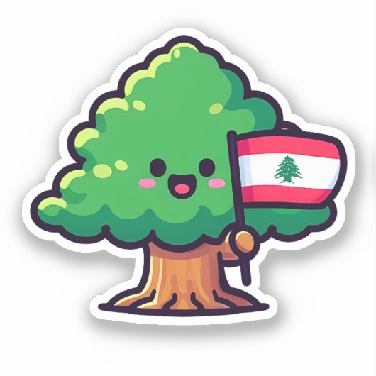 Schattige Libanese Cederboom met de vlag van Liban Sticker (Voorkant)