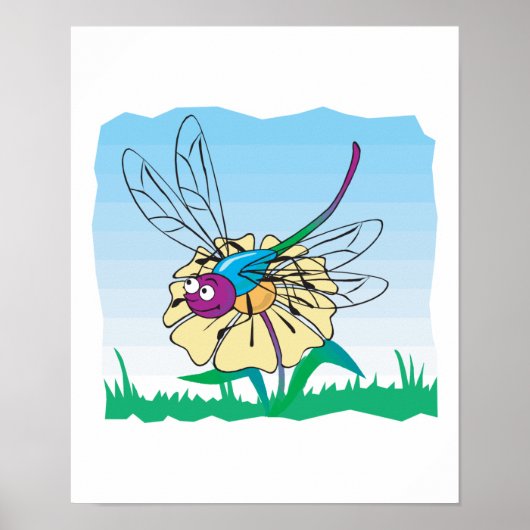 schattige libel op bloem poster (Voorkant)