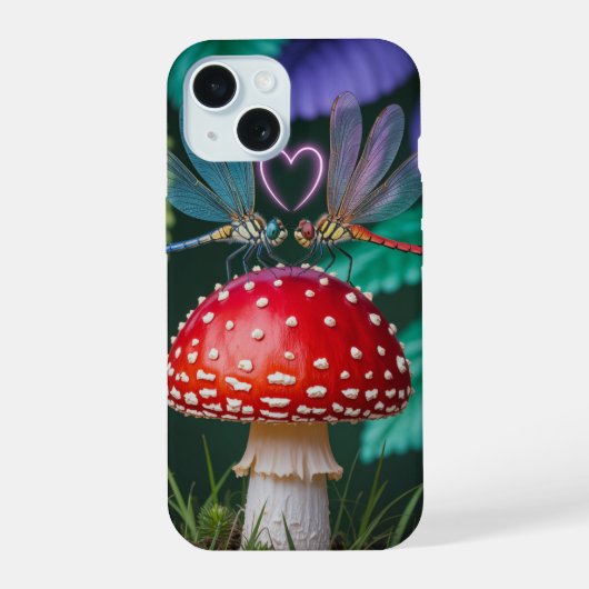Schattige Libellen op een Paddenstoel - iPhone 15 Case (Achterkant)