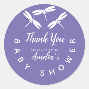 Schattige Libellen Paarse Baby Shower Bedankt Ronde Sticker