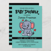 Schattige Licht Blauwgroen Vector Boy Elephant Bab Kaart (Voorkant / Achterkant)