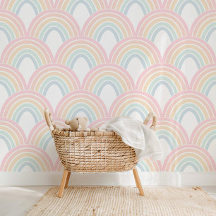 Schattige Licht Pastel Regenboog Scallop Patroon Behang
