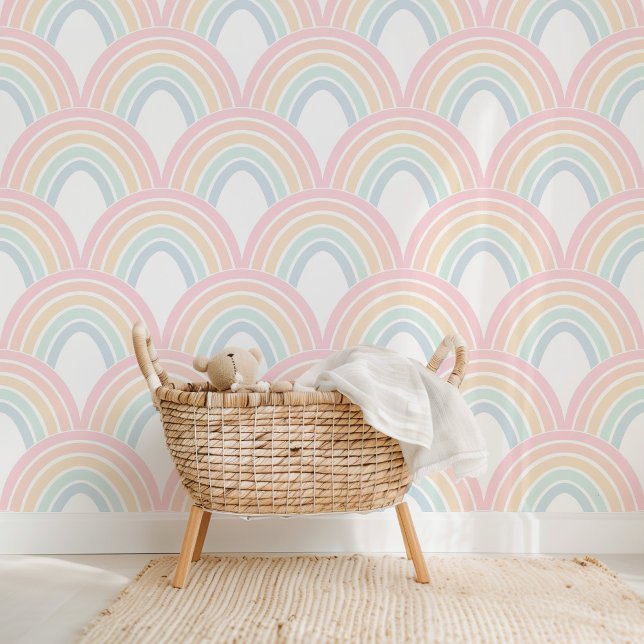 Schattige Licht Pastel Regenboog Scallop Patroon Behang (Creator heeft geüpload)