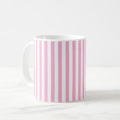 Schattige licht pastel roze en wit verticaal gestr koffiemok (Voorkant links)