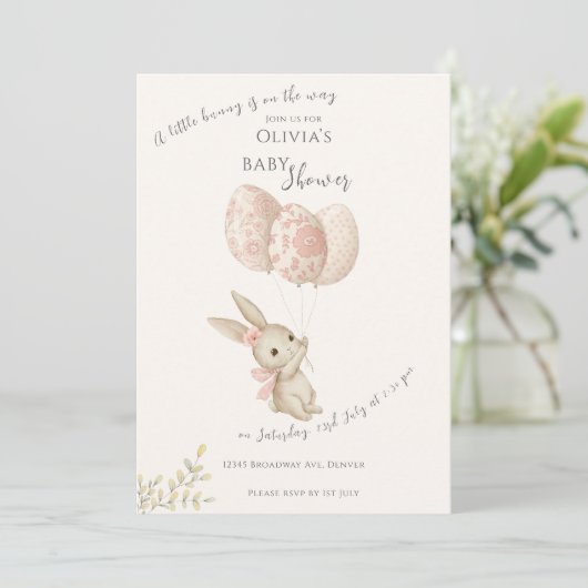 Schattige Licht Roze Baby Bunny Baby shower Kaart (Staand voorkant)
