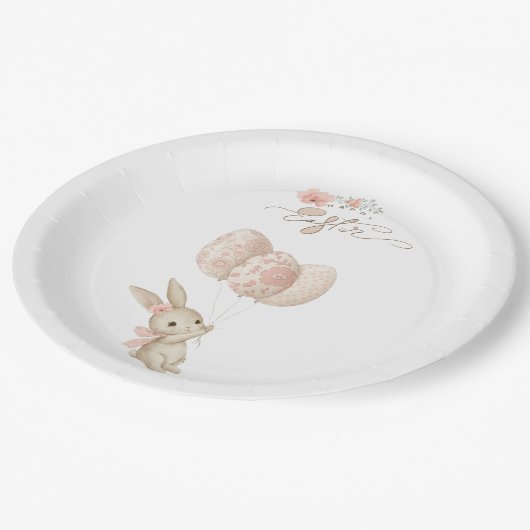 Schattige Licht Roze Baby Bunny Pasen Papieren Bordje (Gekanteld)