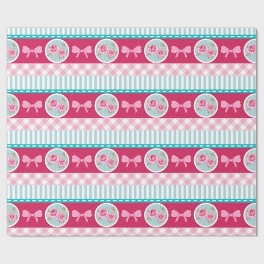 Schattige Licht Roze & Blauw Girly Pattern Cadeaupapier (Vlak)