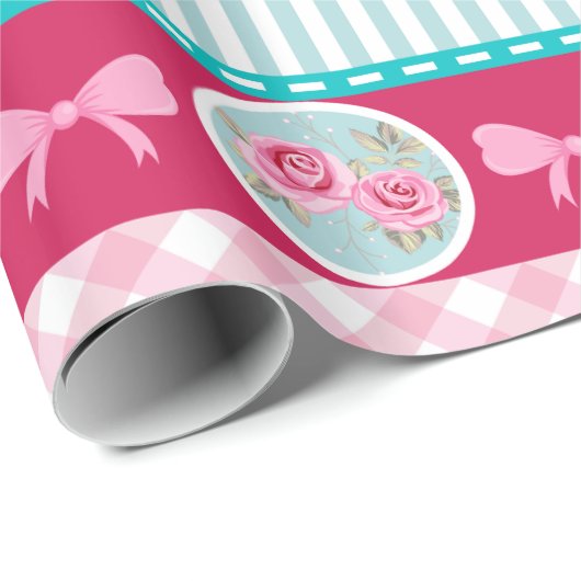 Schattige Licht Roze & Blauw Girly Pattern Cadeaupapier (Rol Hoek)