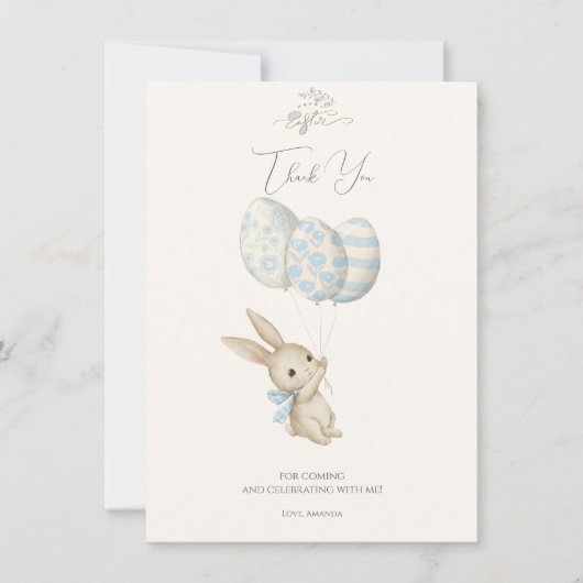Schattige Lichtblauw Baby Bunny Pasen Bedankkaart (Voorkant)