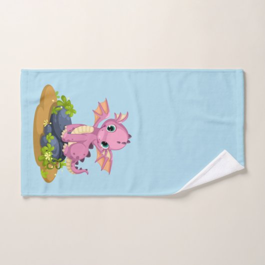 Schattige Lichtblauw Baby Dinosaur Monogram Naam B Bad Handdoek (Handdoek)
