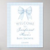 Schattige lichtblauw gingham strik lint baby boy d poster (Voorkant)