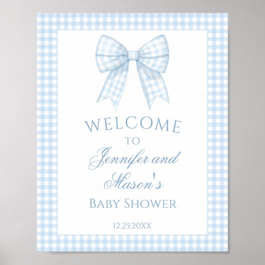 Schattige lichtblauw gingham strik lint baby boy d poster (Voorkant)
