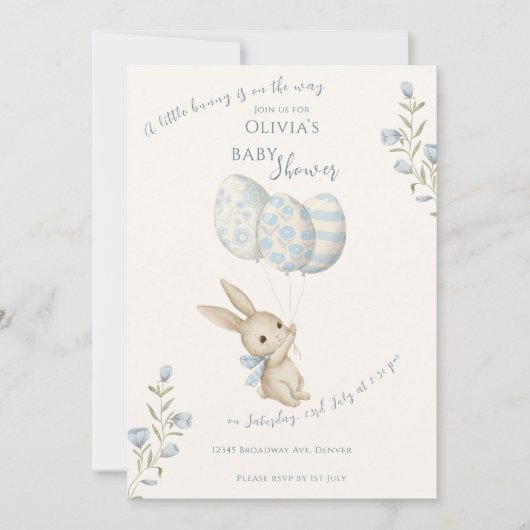 Schattige lichtblauw konijntje Baby shower Kaart (Voorkant)