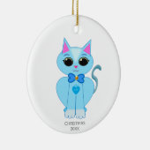 Schattige lichtblauwe poes & tekst keramisch ornament (Rechts)