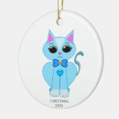 Schattige lichtblauwe poes & tekst keramisch ornament (Links)
