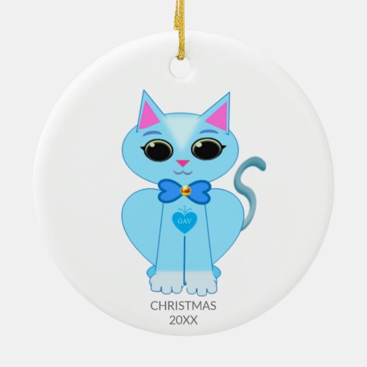 Schattige lichtblauwe poes & tekst keramisch ornament (Achterkant)