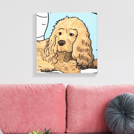 Schattige Lichtbruin Cocker Spaniel Portrettekenin Canvas Afdruk (Insitu (Woonkamer))