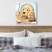 Schattige Lichtbruin Cocker Spaniel Portrettekenin Canvas Afdruk (Insitu (Slaapkamer))