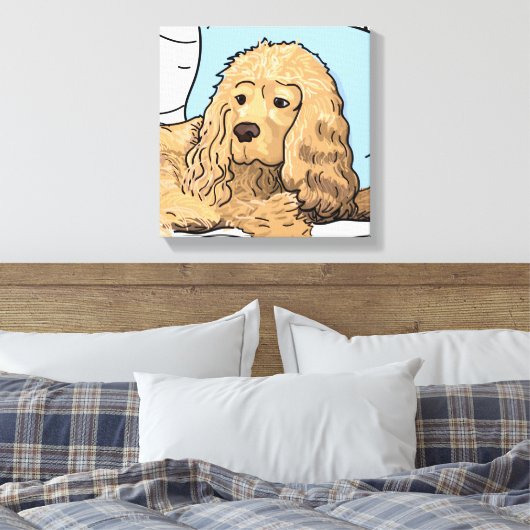 Schattige Lichtbruin Cocker Spaniel Portrettekenin Canvas Afdruk (Insitu (Slaapkamer))