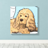 Schattige Lichtbruin Cocker Spaniel Portrettekenin Canvas Afdruk (Insitu (Houten vloer))