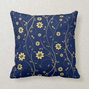 Schattige lichtgeel & blauw delicaat bloemmotief kussen