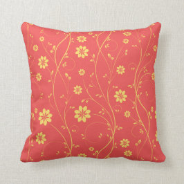 Schattige lichtgeel & koraal delicaat bloempatroon kussen