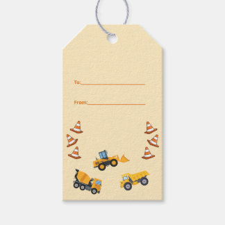 Schattige Lichtgele Bouwtruck Verjaardag voor Kind Cadeaulabel