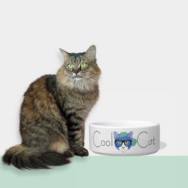 Schattige Lichtgrijs Koele Kat Keramische Pet Bowl Voerbakje (Creator heeft geüpload)
