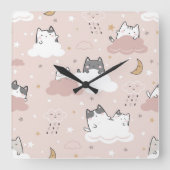 Schattige lichtroze kittenpatroon vierkante klok (Voorkant)