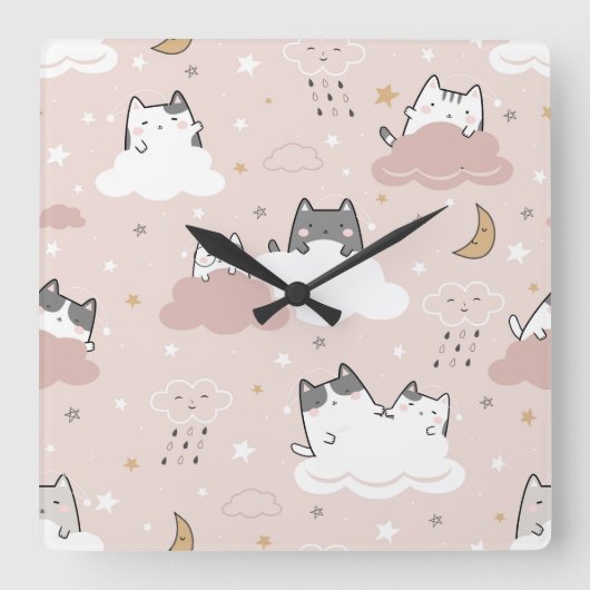 Schattige lichtroze kittenpatroon vierkante klok (Voorkant)