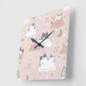 Schattige lichtroze kittenpatroon vierkante klok (Hoek)