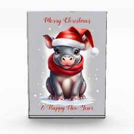 Schattige Lief Hippopotamus Santa Hoed Nieuwjaar Fotoblokken