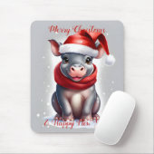 Schattige Lief Hippopotamus Santa Hoed Nieuwjaar Muismat (Met muis)