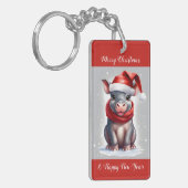 Schattige Lief Hippopotamus Santa Hoed Nieuwjaar Sleutelhanger (Voorkant Links)