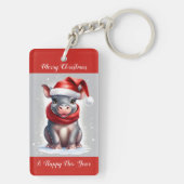 Schattige Lief Hippopotamus Santa Hoed Nieuwjaar Sleutelhanger (achterkant)