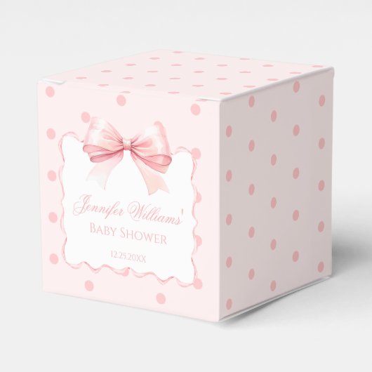 Schattige lief roze strik lint baby meisje douche bedankdoosjes (Voorkant Zijde)