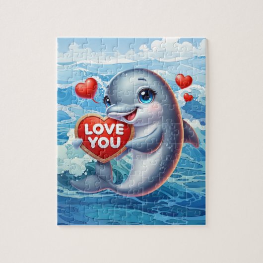 Schattige liefde dolfijn strand legpuzzel (Verticaal)