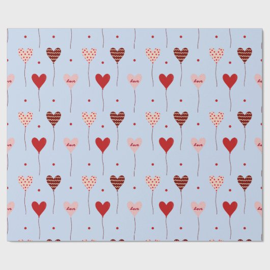 Schattige Liefde Hart Ballon Patroon Wrapping Papi Cadeaupapier (Vlak)