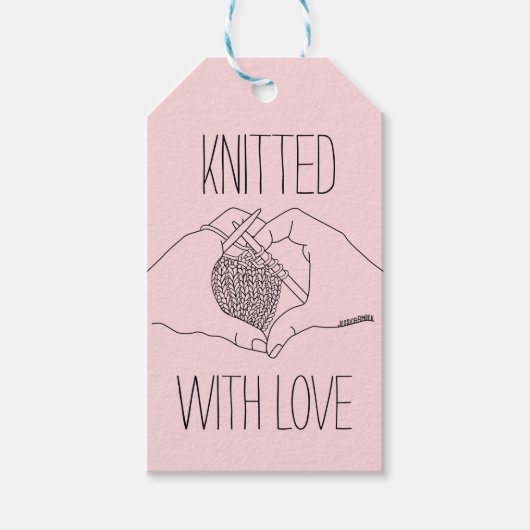 Schattige Liefde Hart Handen Lijn Tekening Breien Cadeaulabel (Voorkant)