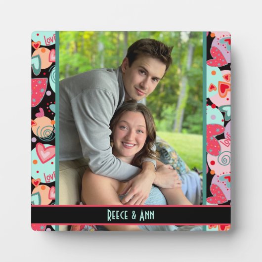 Schattige Liefde Harten Foto Gepersonaliseerd Name Fotoplaat (Voorkant)