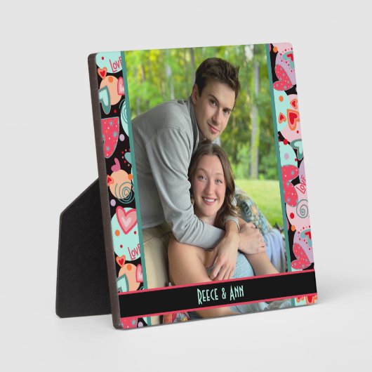 Schattige Liefde Harten Foto Gepersonaliseerd Name Fotoplaat (Voorkant)