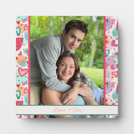 Schattige Liefde Harten Foto Gepersonaliseerd Name Fotoplaat (Voorkant)