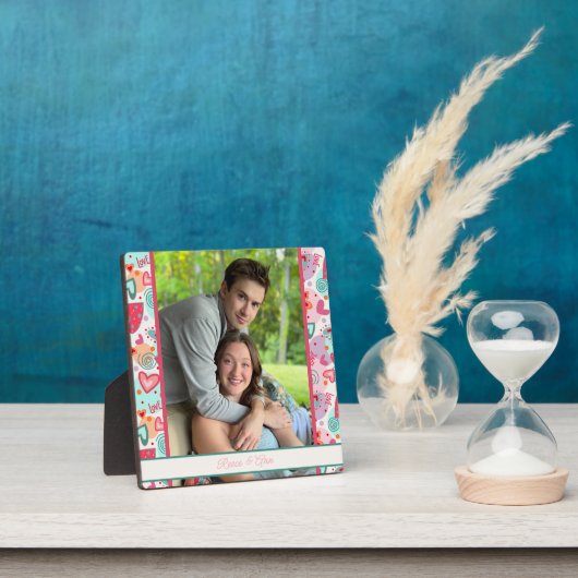 Schattige Liefde Harten Foto Gepersonaliseerd Name Fotoplaat (Insitu)