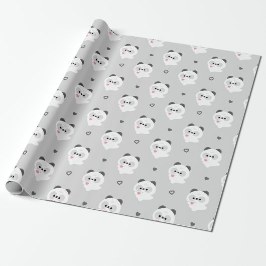 Schattige Liefde Panda Cadeaupapier (Uitgerold)