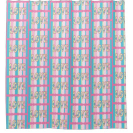 Schattige Liefde Quote Pastel Roze Geel Blauw Patr Douchegordijn