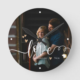 Schattige LIEFDE Script Naam Foto Ronde Klok