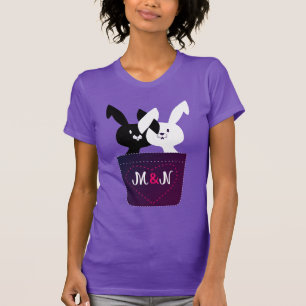 Schattige Liefde Zwarte En Witte Konijnen Met Mono T-shirt